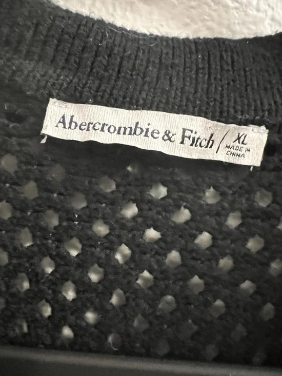 Abercrombie Knit Polo Cardigan XL Black White Cropped Open Knit - Picture 4 of 4